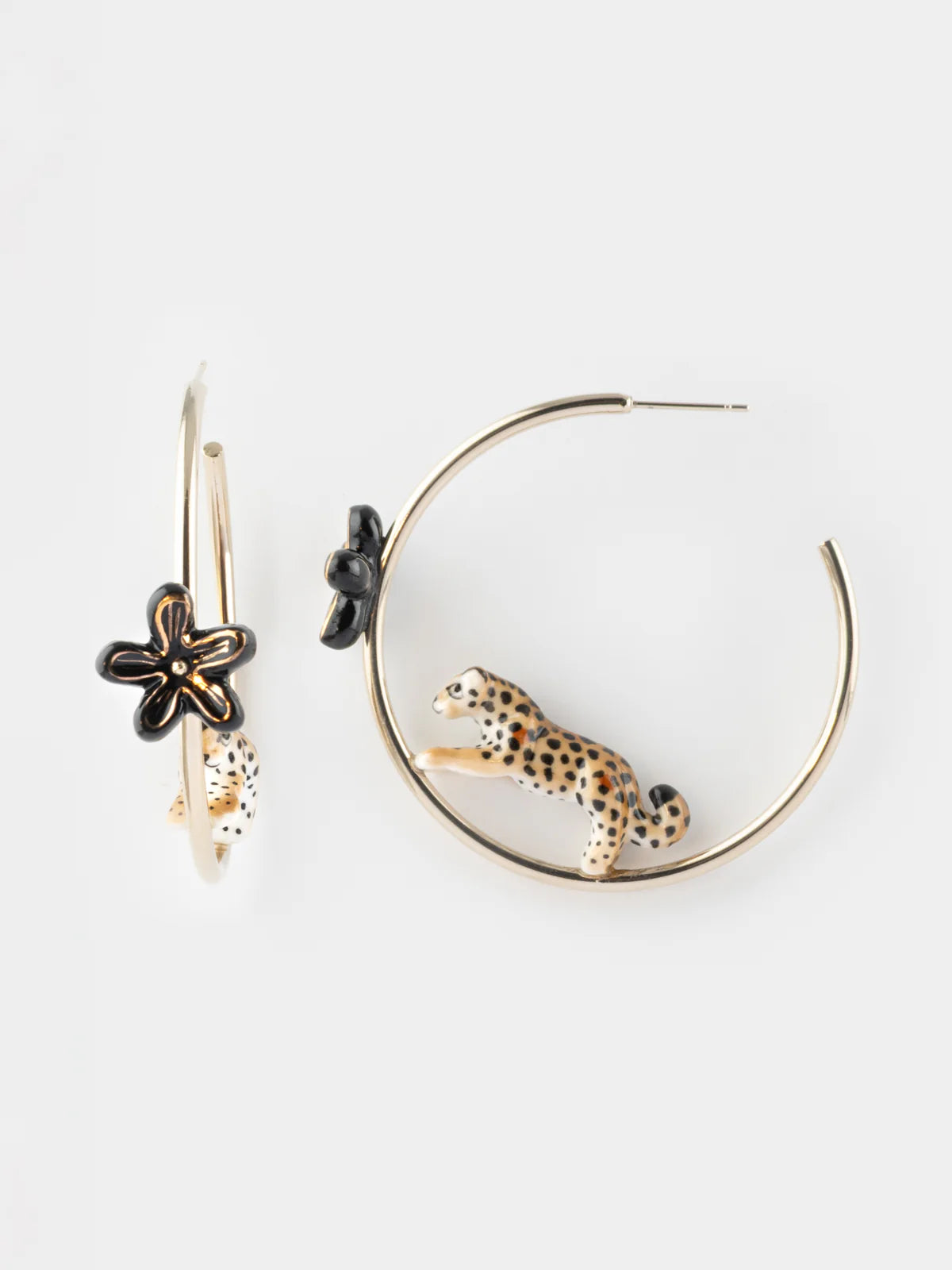 Leaping Leopard on Half-moon Earrings