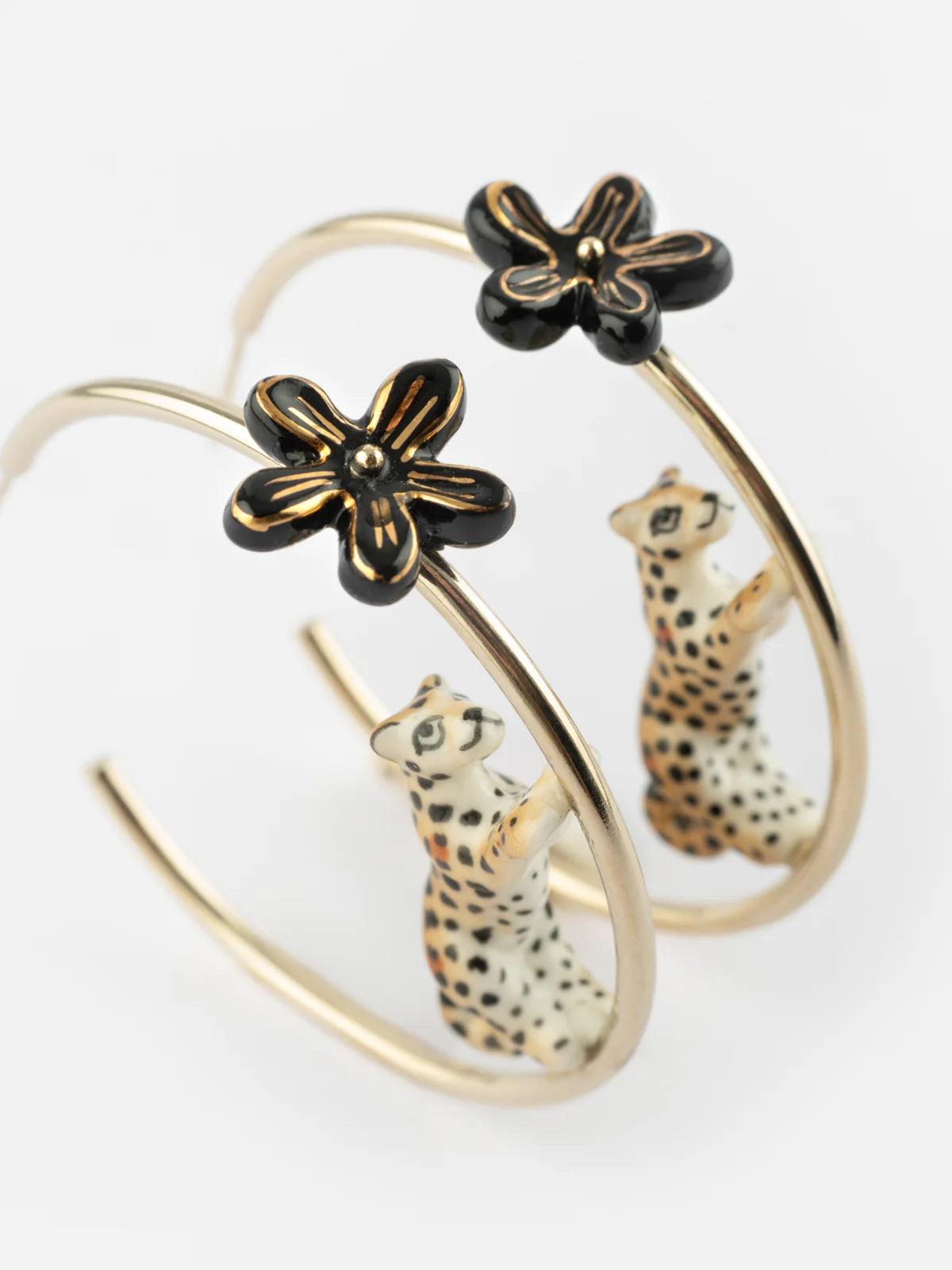 Leaping Leopard on Half-moon Earrings