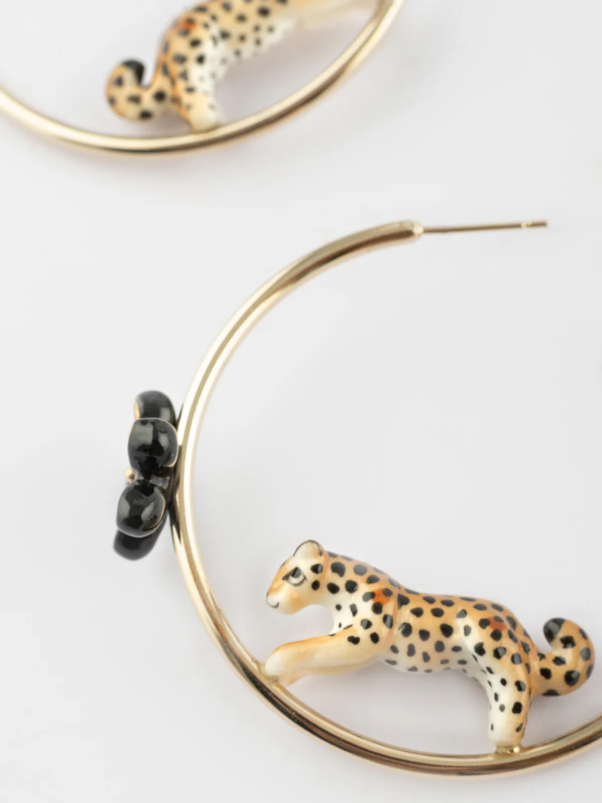 Leaping Leopard on Half-moon Earrings