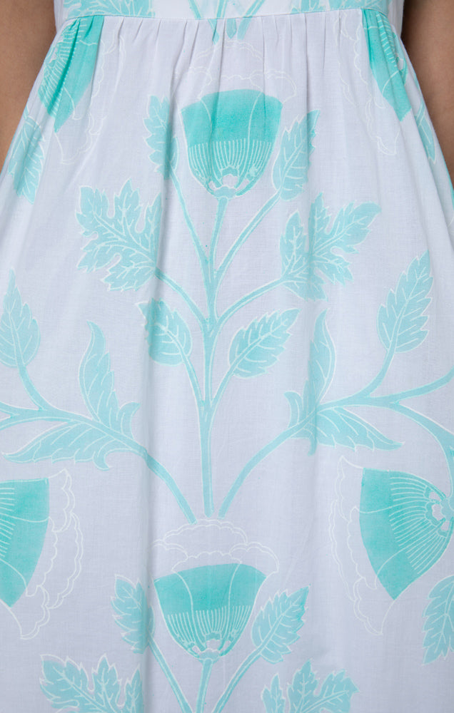 Tie Back Midi Dress W/ Bellflower Block Print - Juliet Dunn