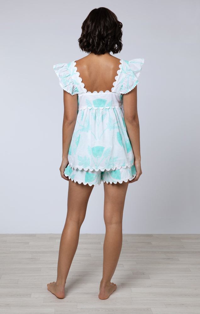 Baby Doll Top With Bellflower Block Print Lined - Juliet Dunn