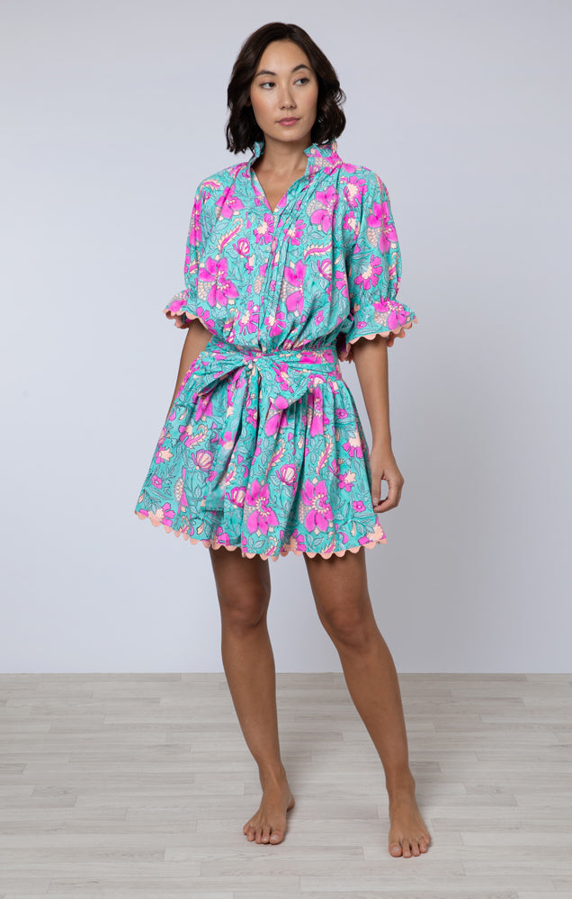 Poplin Blouson Dress W/ Block Print & Ric Rac Trim - Juliet Dunn