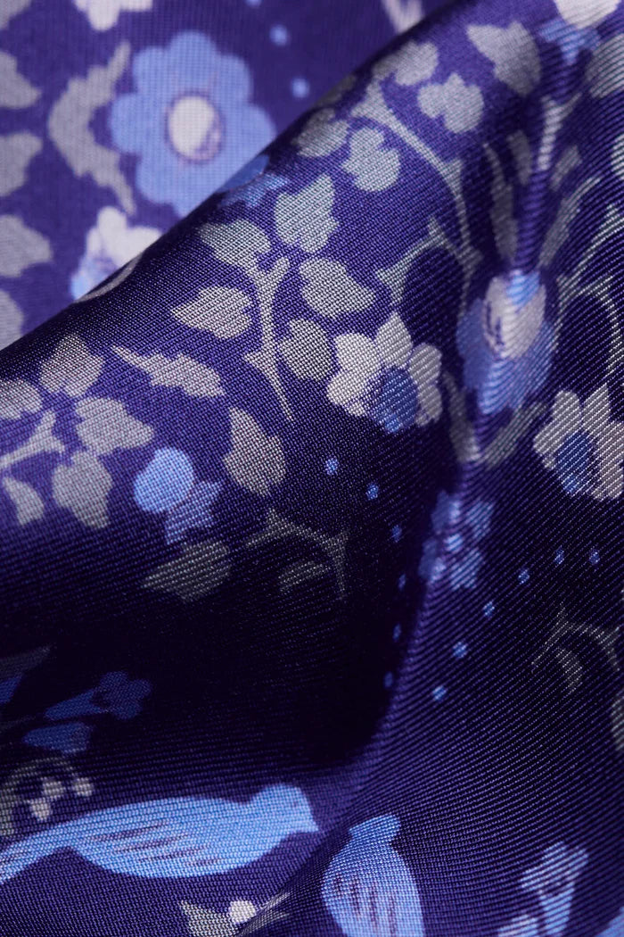 Small Scarf Secret Garden Dark Navy Silk