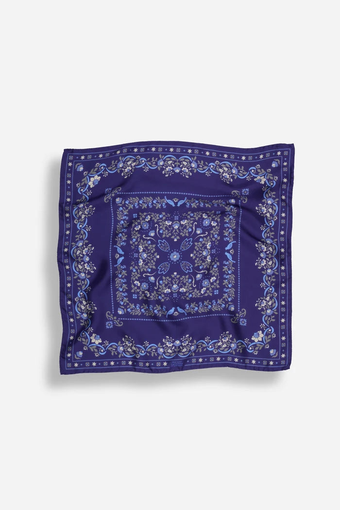 Small Scarf Secret Garden Dark Navy Silk