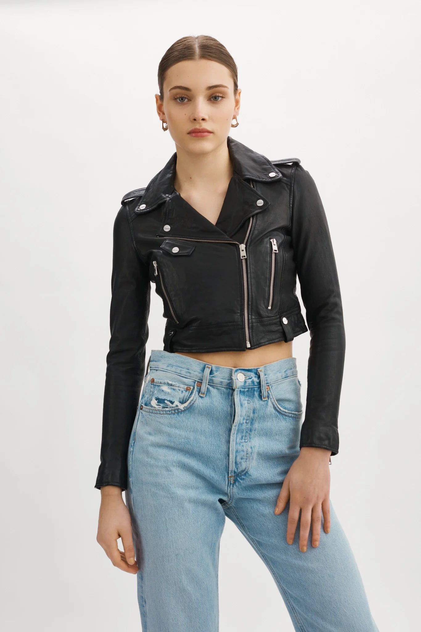 Ciara Black Leather Crop Biker Jacket - Lamarque