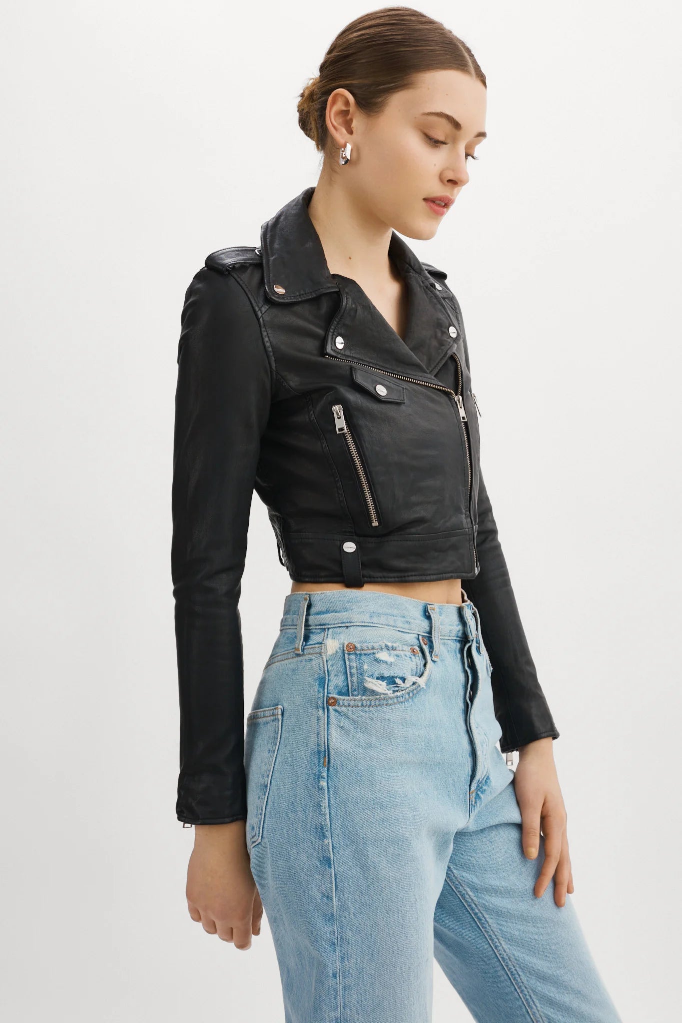 Ciara Black Leather Crop Biker Jacket - Lamarque