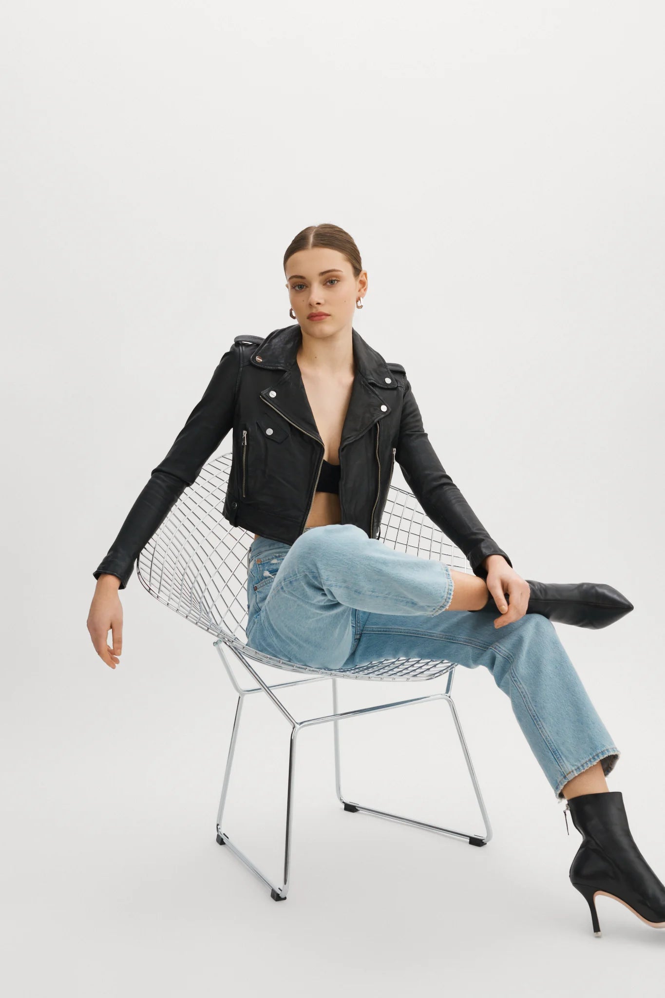 Ciara Black Leather Crop Biker Jacket - Lamarque