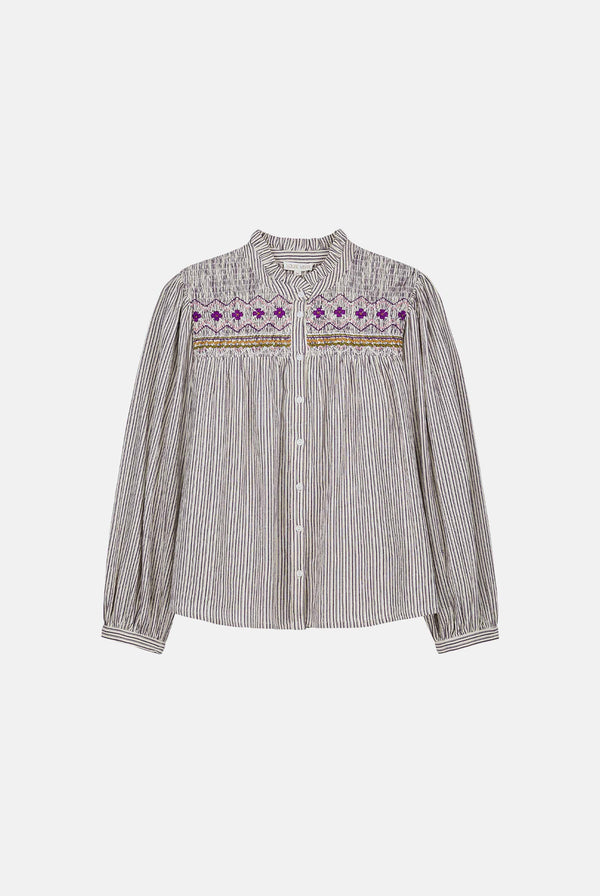 Shirt Louise Cream Purple Stripes - Louise Misha