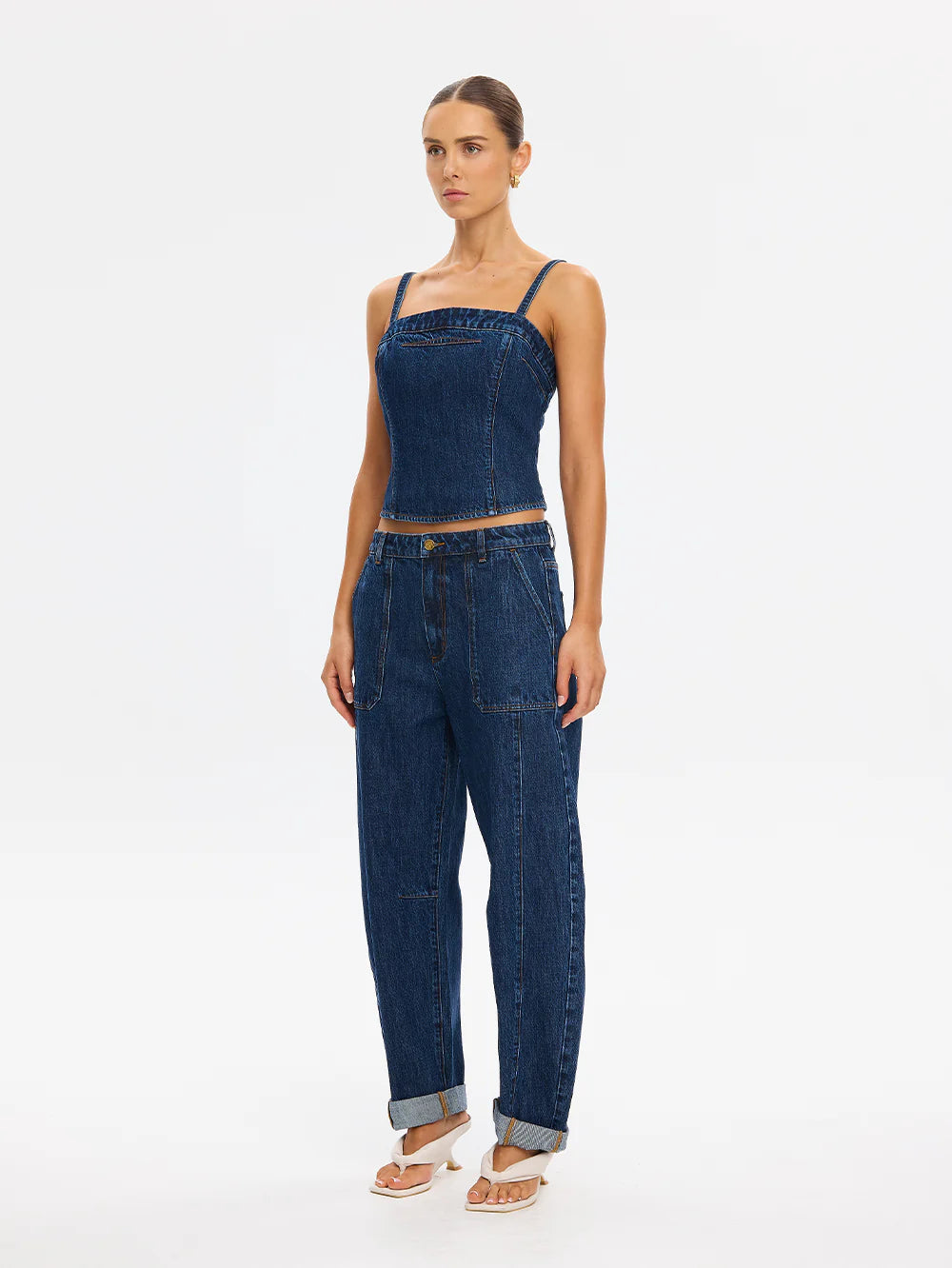Nixie Denim Top Dark Stonewash