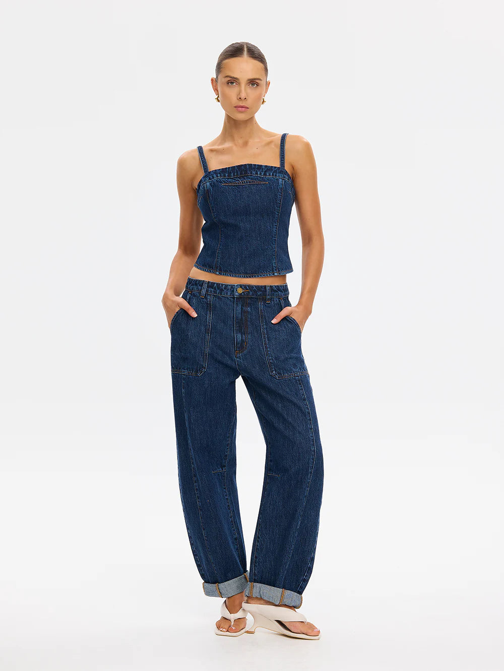 Nixie Denim Top Dark Stonewash
