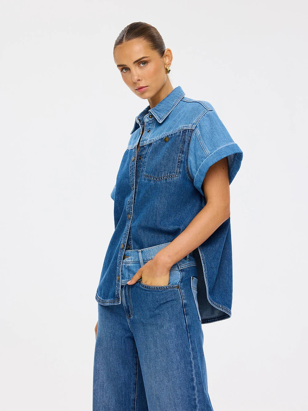 Coralie Denim Shirt Two Tone Blue