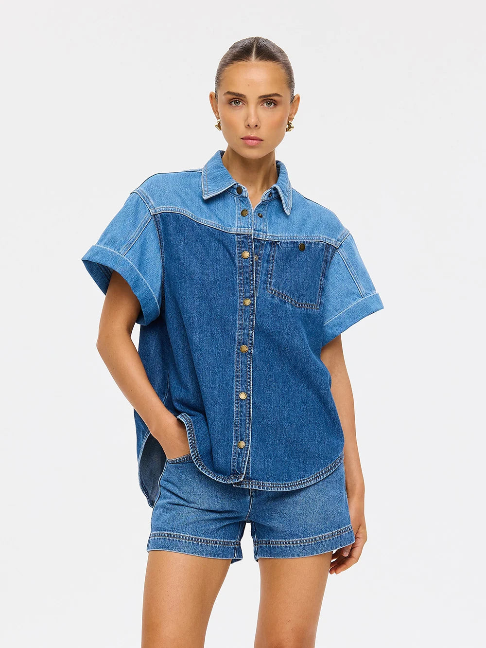 Coralie Denim Shirt Two Tone Blue