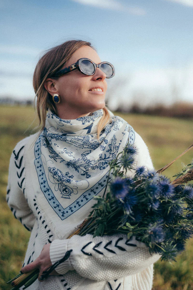 Scarf Toile de Jouy Navy
