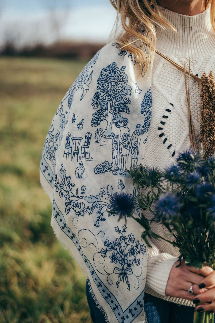 Scarf Toile de Jouy Navy