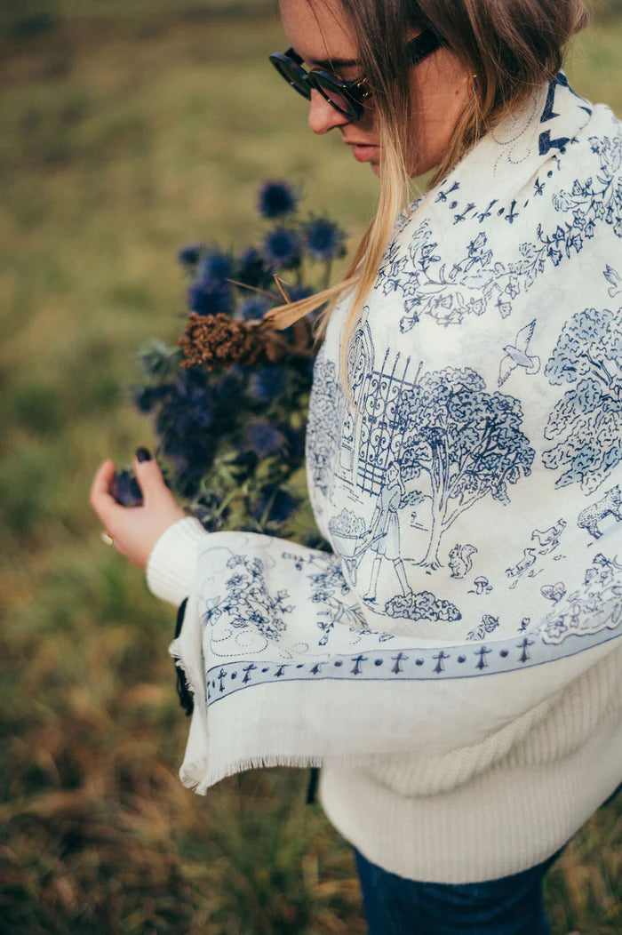 Scarf Toile de Jouy Navy