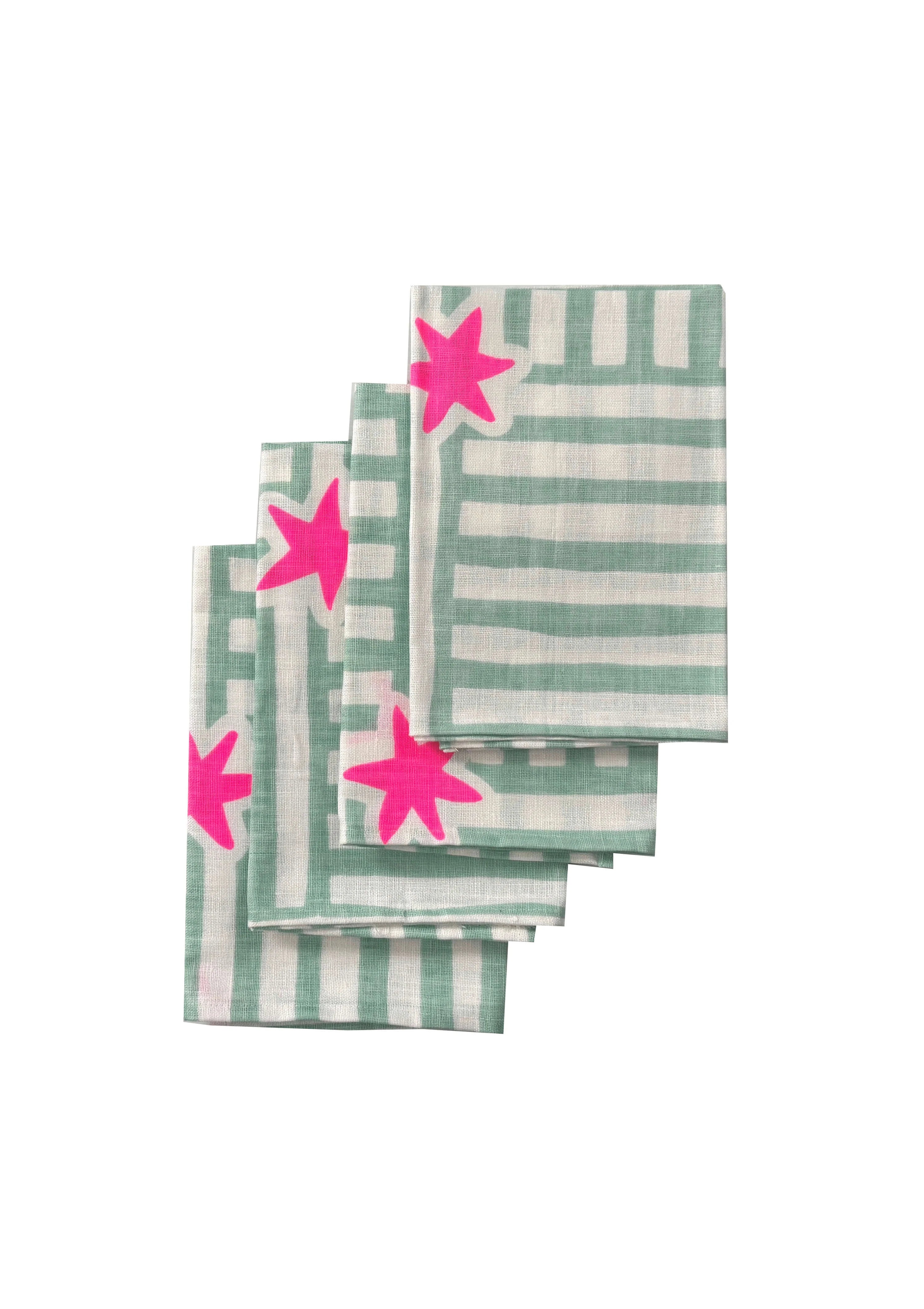 Napkins (set of 4) Capri Duckegg + Highlighter Pink - Aquadoor