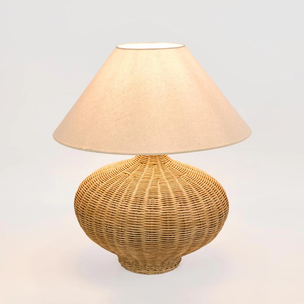 Dallas Rattan Table Lamp with Linen Shade