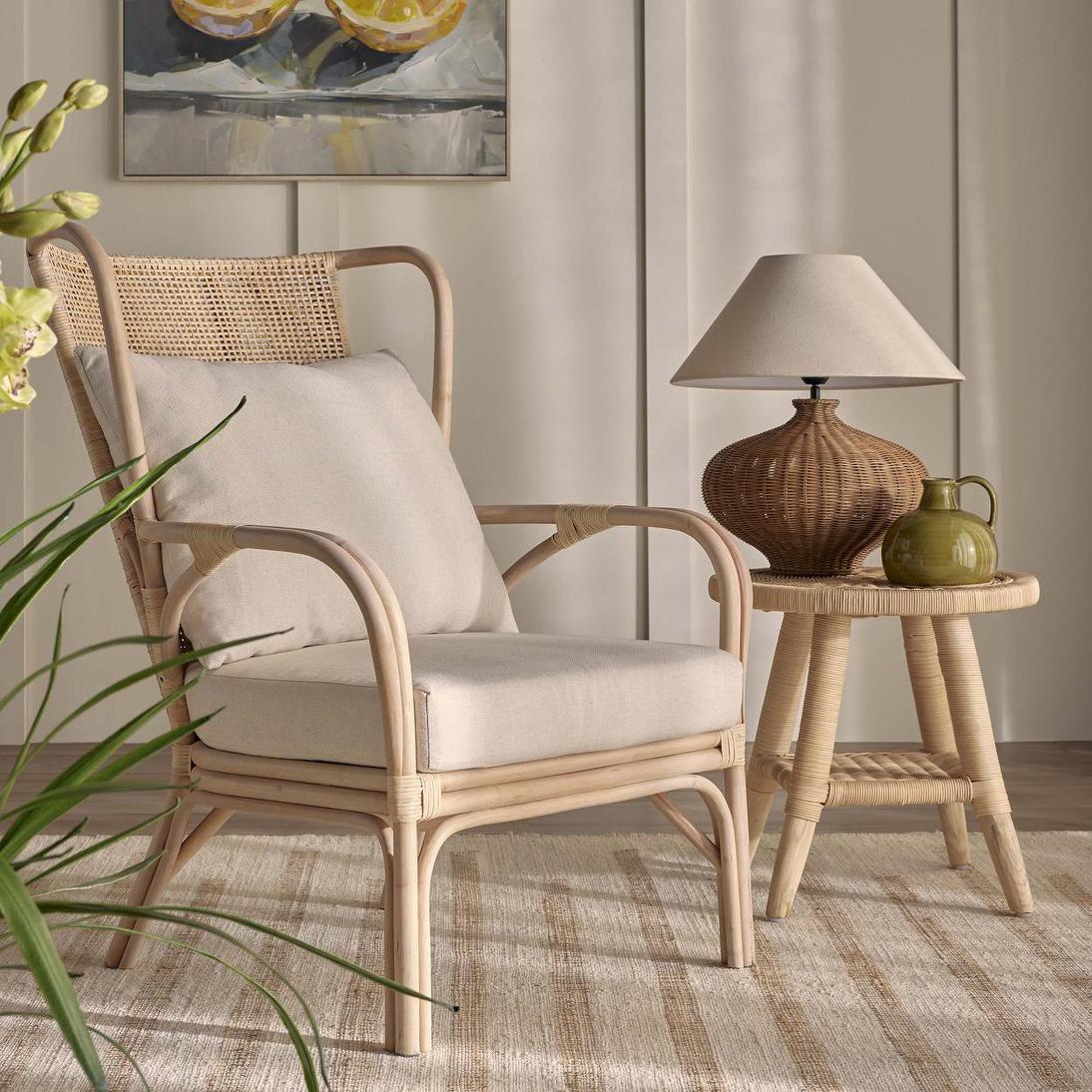 Dallas Rattan Table Lamp with Linen Shade