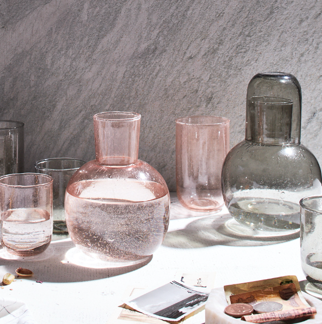 Carafe With Seeded Deep Sage Glass