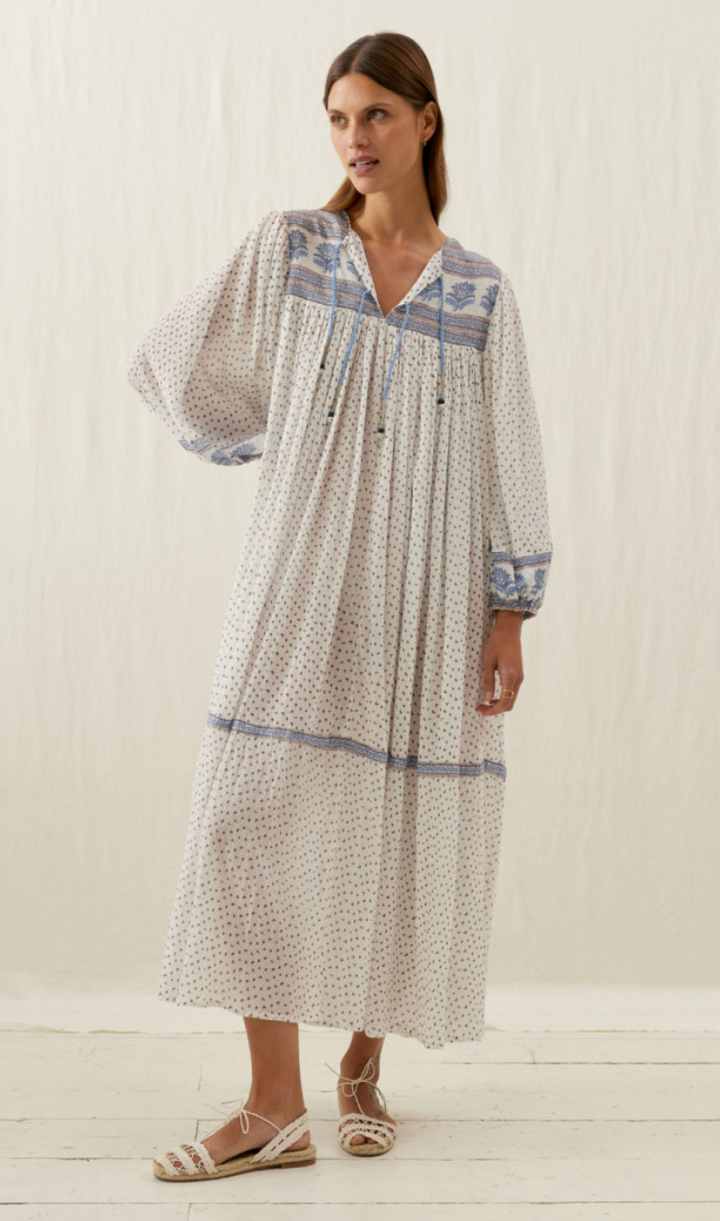 LOUISE MISHA WHITE CORNFLOWER GYPSE DRES