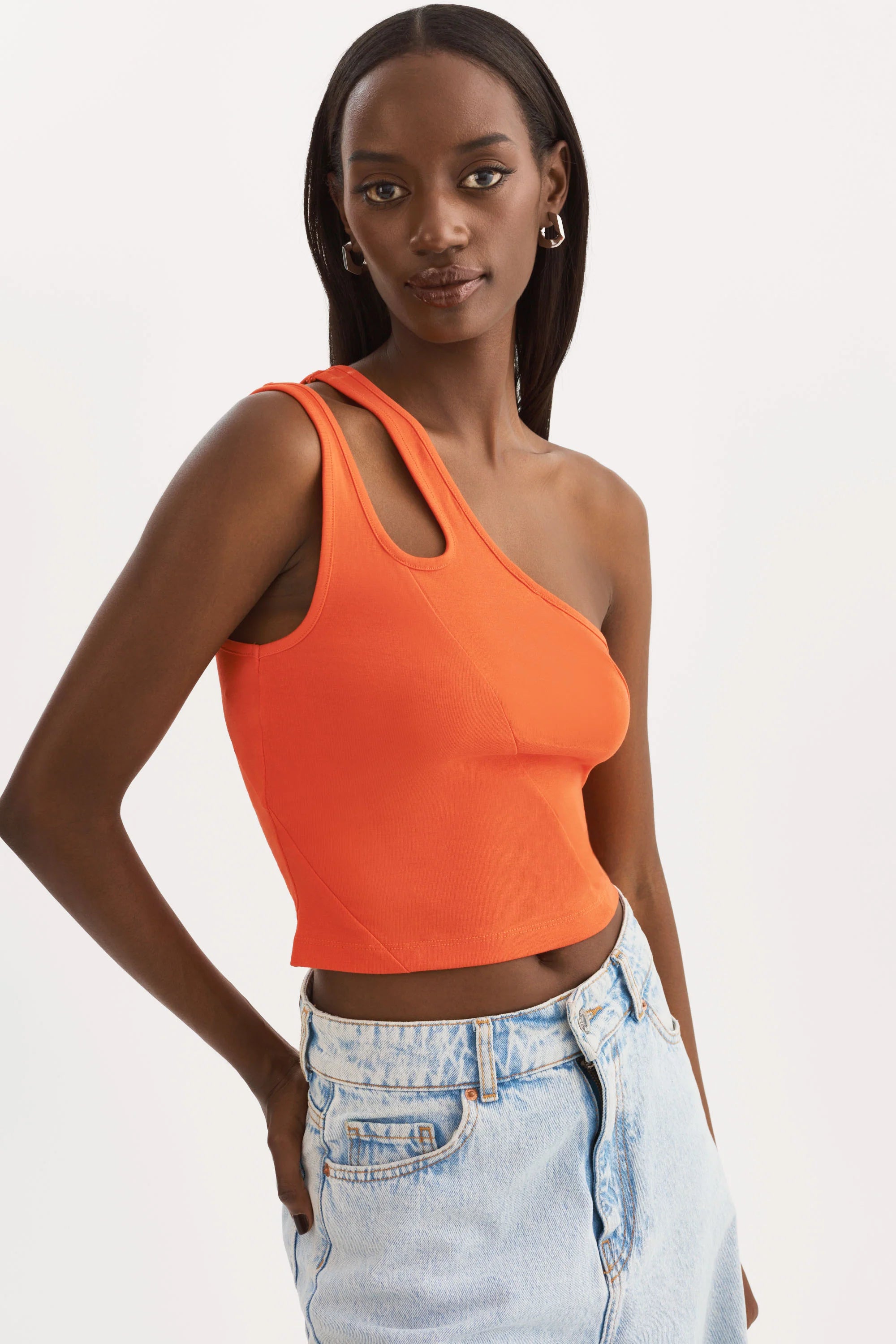 Terra Spora Spicy Orange One Shoulder Top - Lamarque