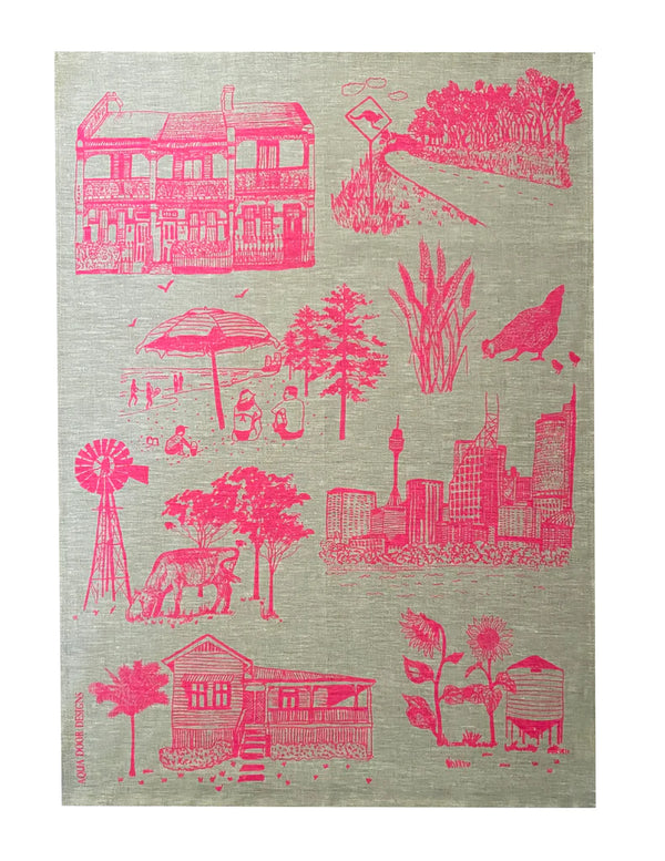 Tea Towel Bush the Big smoke highlighter pink - Aquadoor