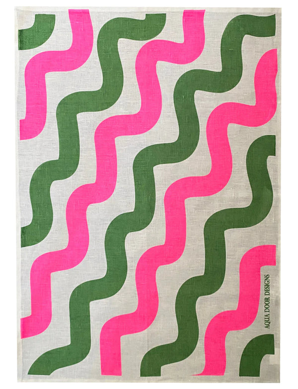 Tea Towel Stove pipe green + highlighter pink - Aquadoor