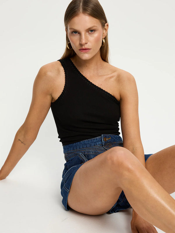 Tallulah One Shoulder Tank Black - Kivari