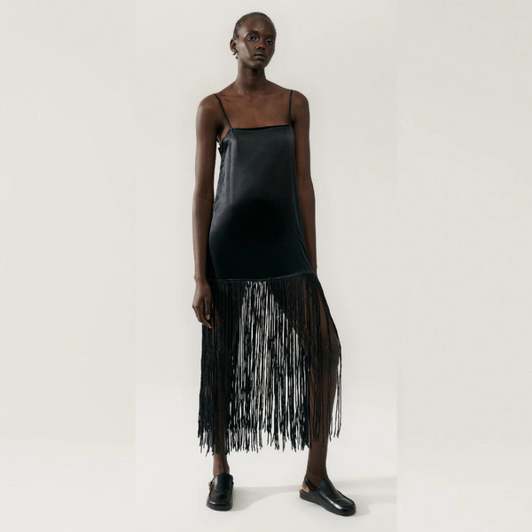 Silk Laundry Black Fringe Dress