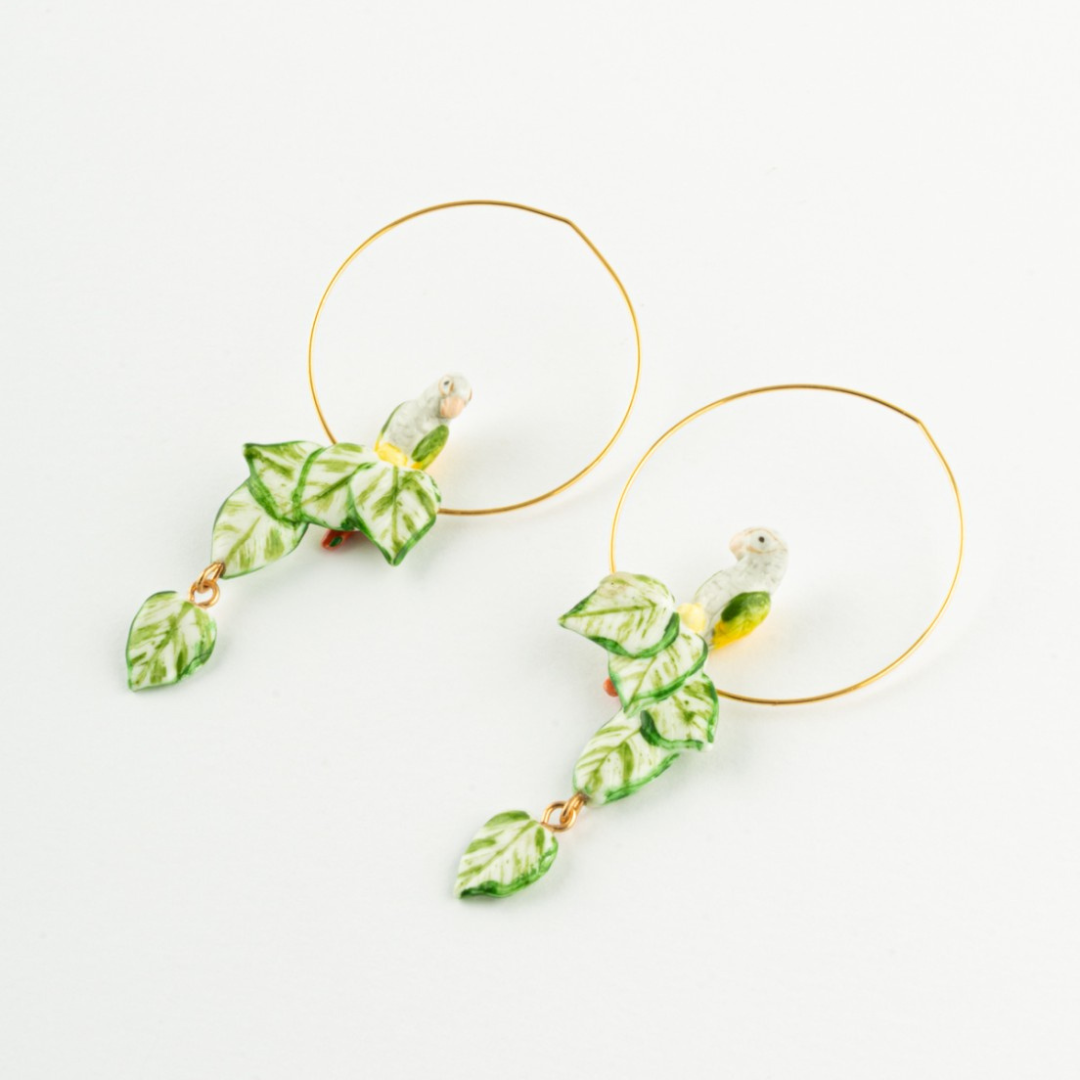 Green Leaves Small Hoop Earrings - Nach