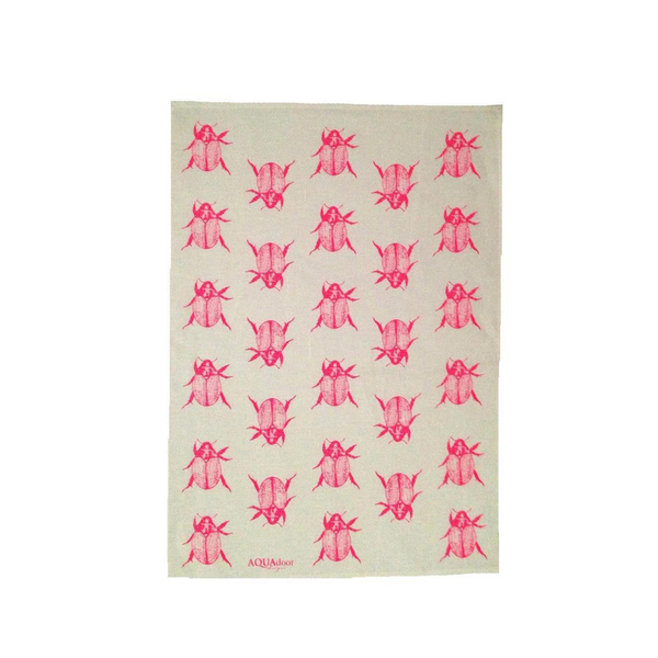 Tea Towel Christmas Beetle Neon Pink - Aquadoor