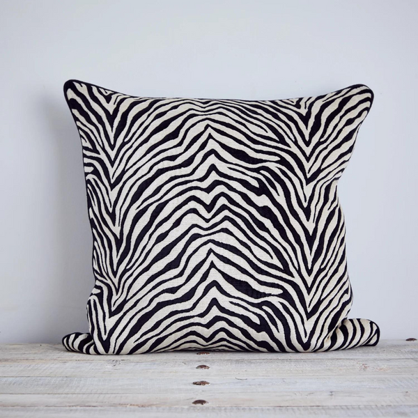 Turkish Cotton Velvet Zebra Cushion - Black/White