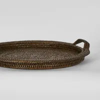 Rattan Round Serving Tray with Handles
