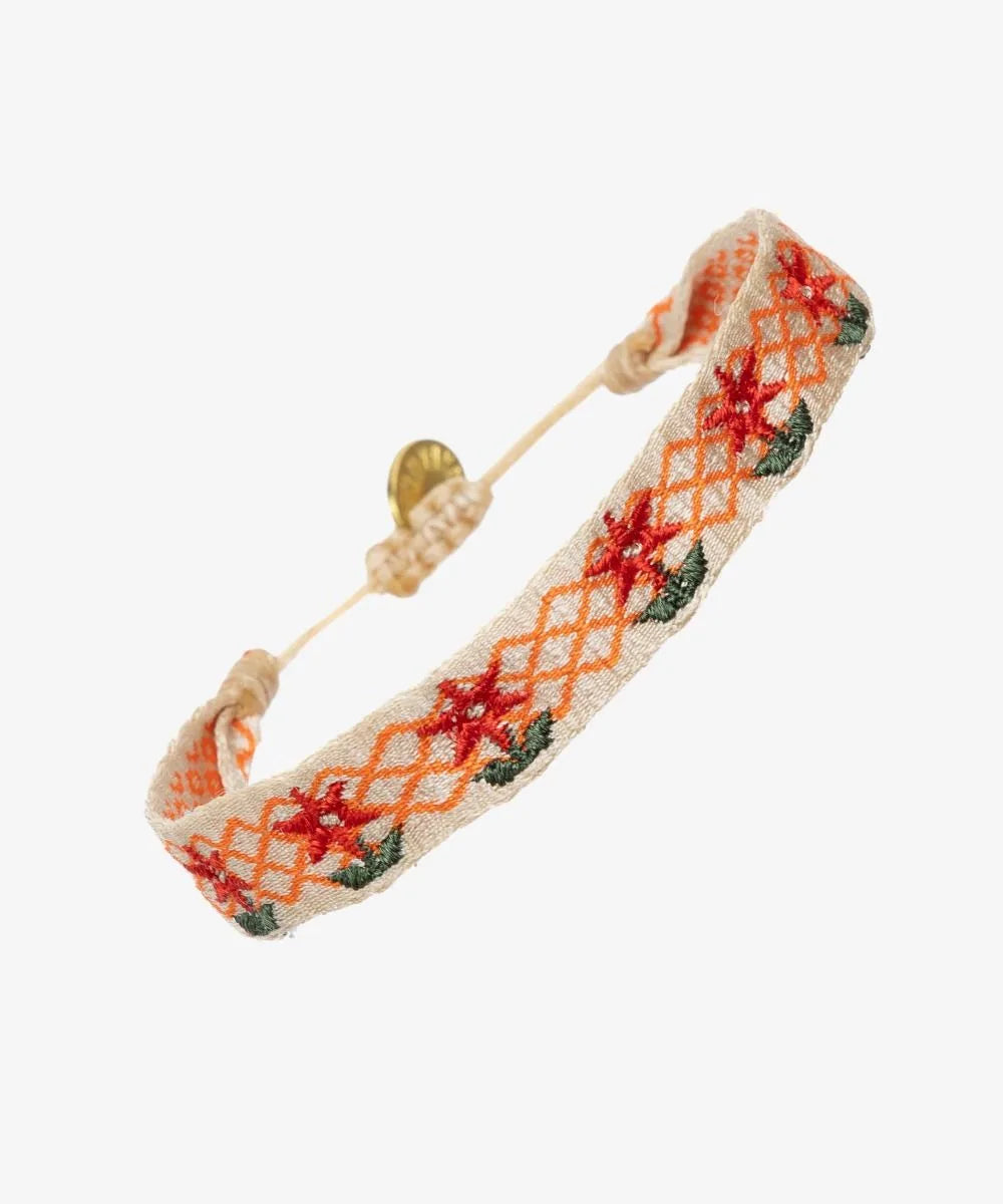 Embroidered Bracelet Rhombus Beige & Orange 004