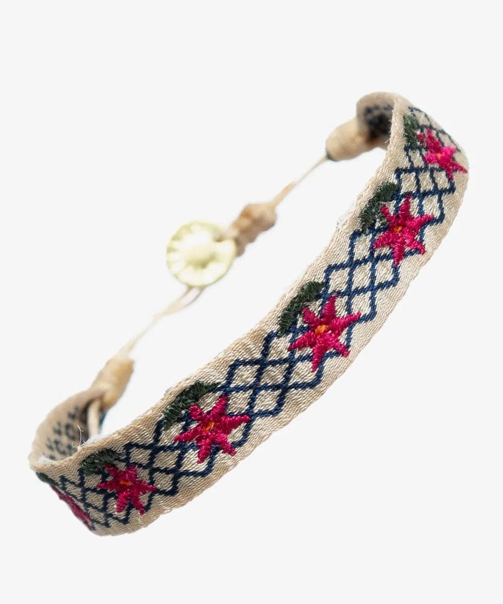 Embroidered Bracelet Rhombus Beige & Navy 06