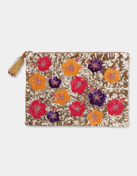 Hibiscus Sequins Pouch Multi - Olivia Dar