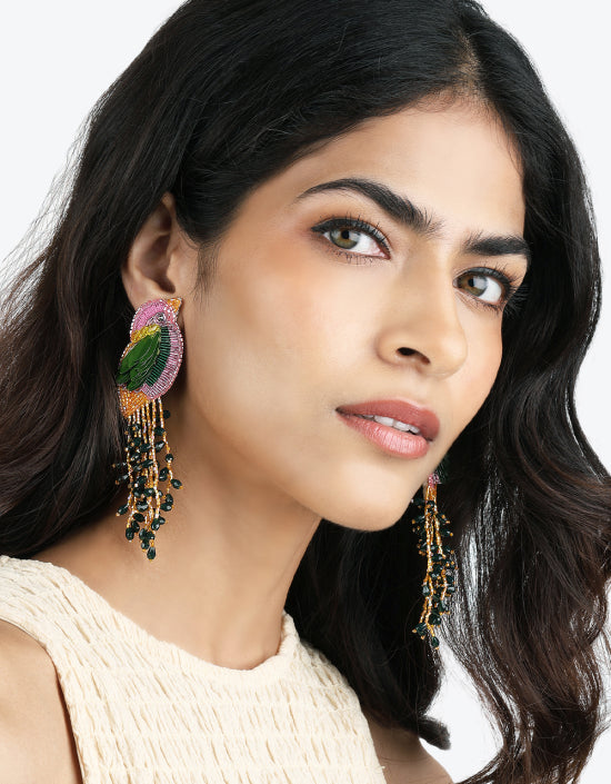 Kingfisher Earrings Pink Green