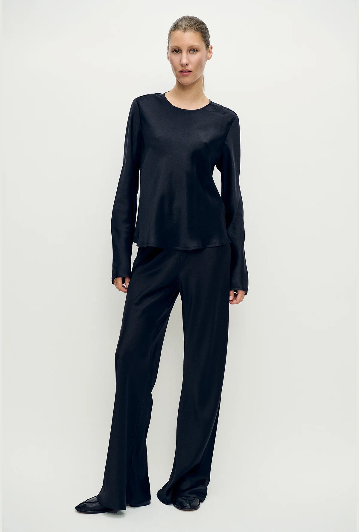 Long Sleeve Bias Top Black - Silk Laundry