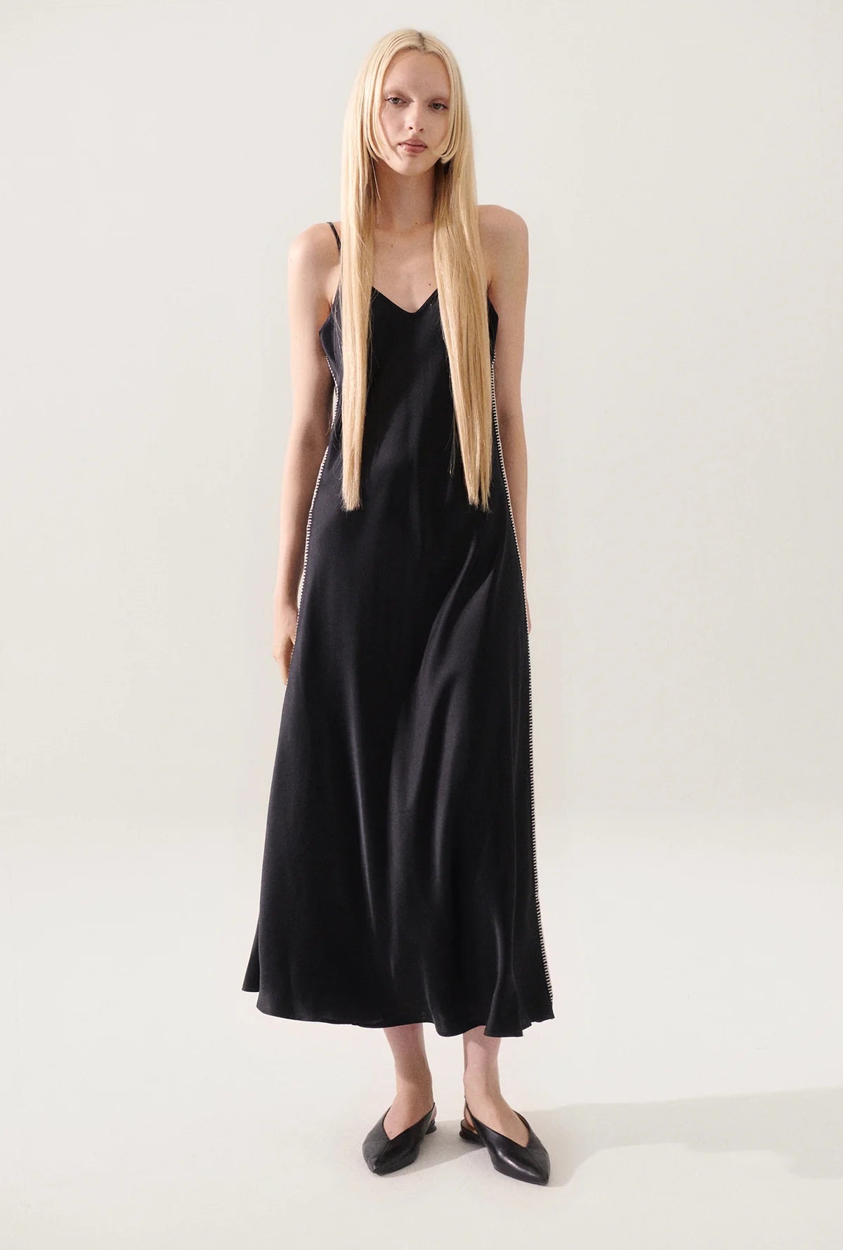 90s Slip Dress Blanket Stitch Black