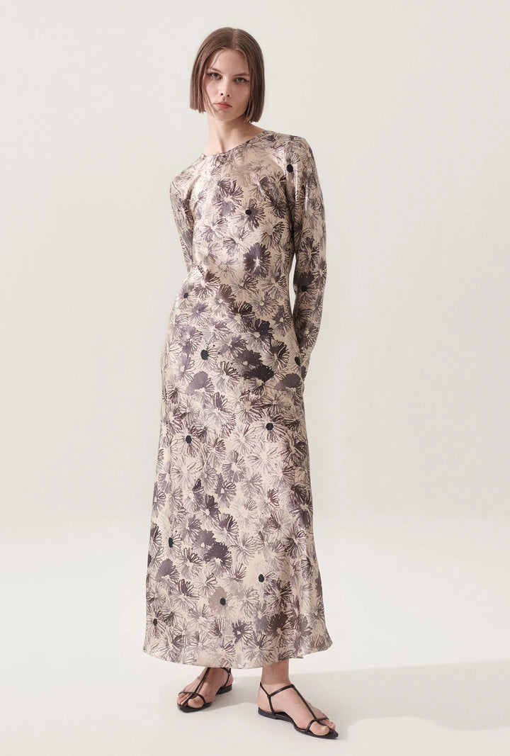 SILK LAUNDRY ASTER FLORAL FULL SLEEVE BIAS DRESS