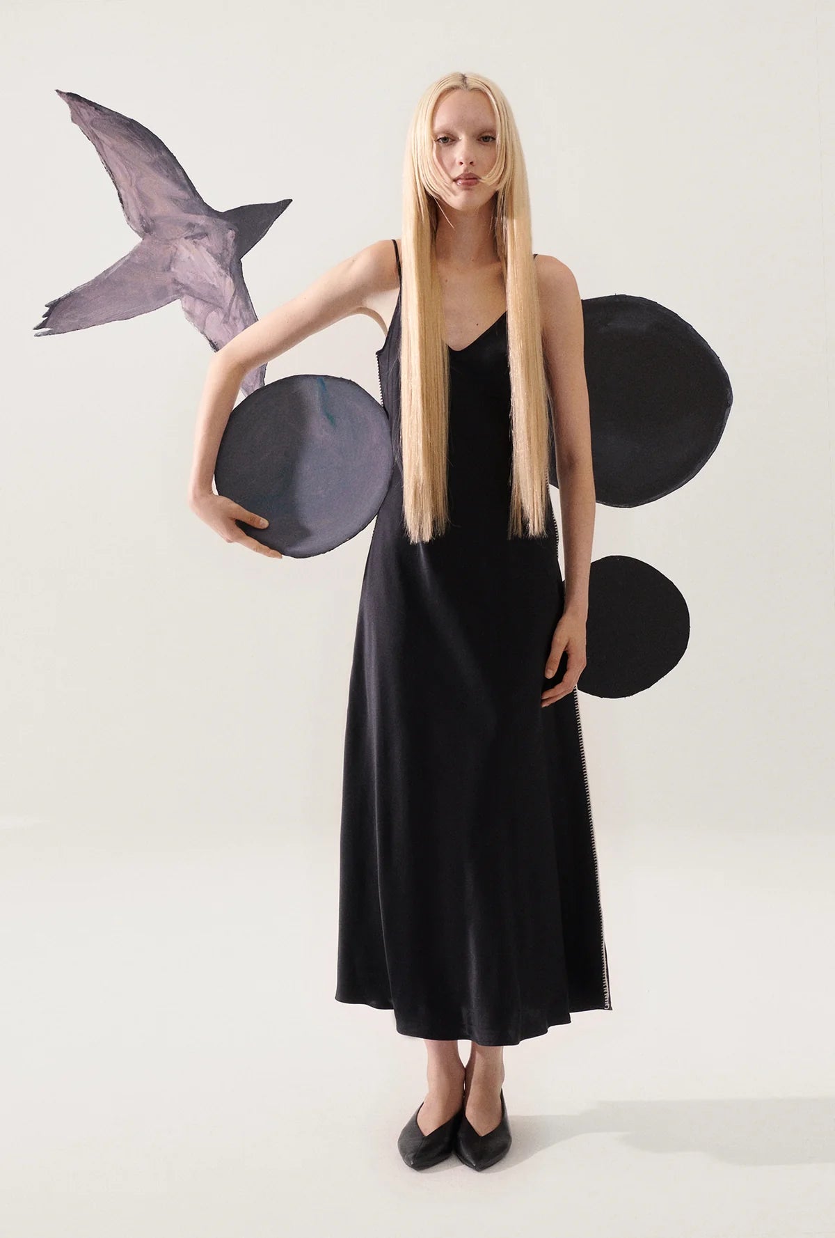 90s Slip Dress Blanket Stitch Black