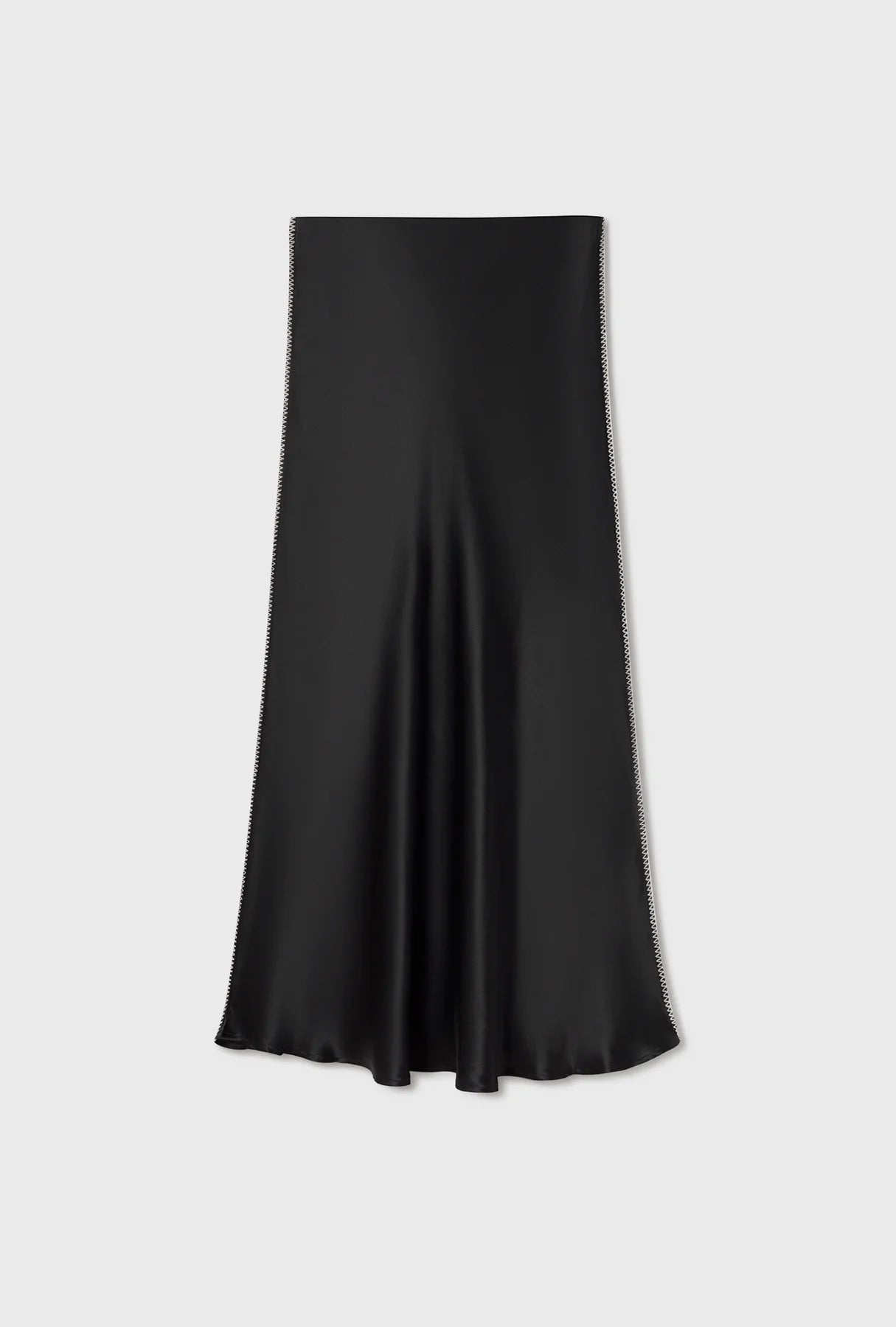 Long Bias Cut Skirt Blanket Stitch Black