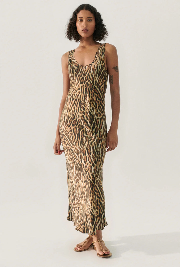 Silk Laundry Leopard Scoop Neck Dress