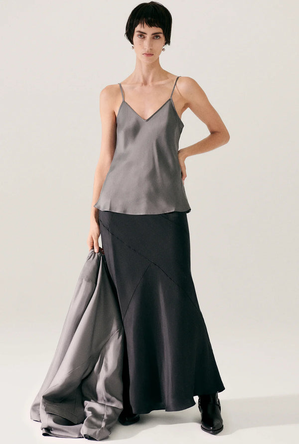 Silk Laundry Black Splice Long Bias Cut Skirt