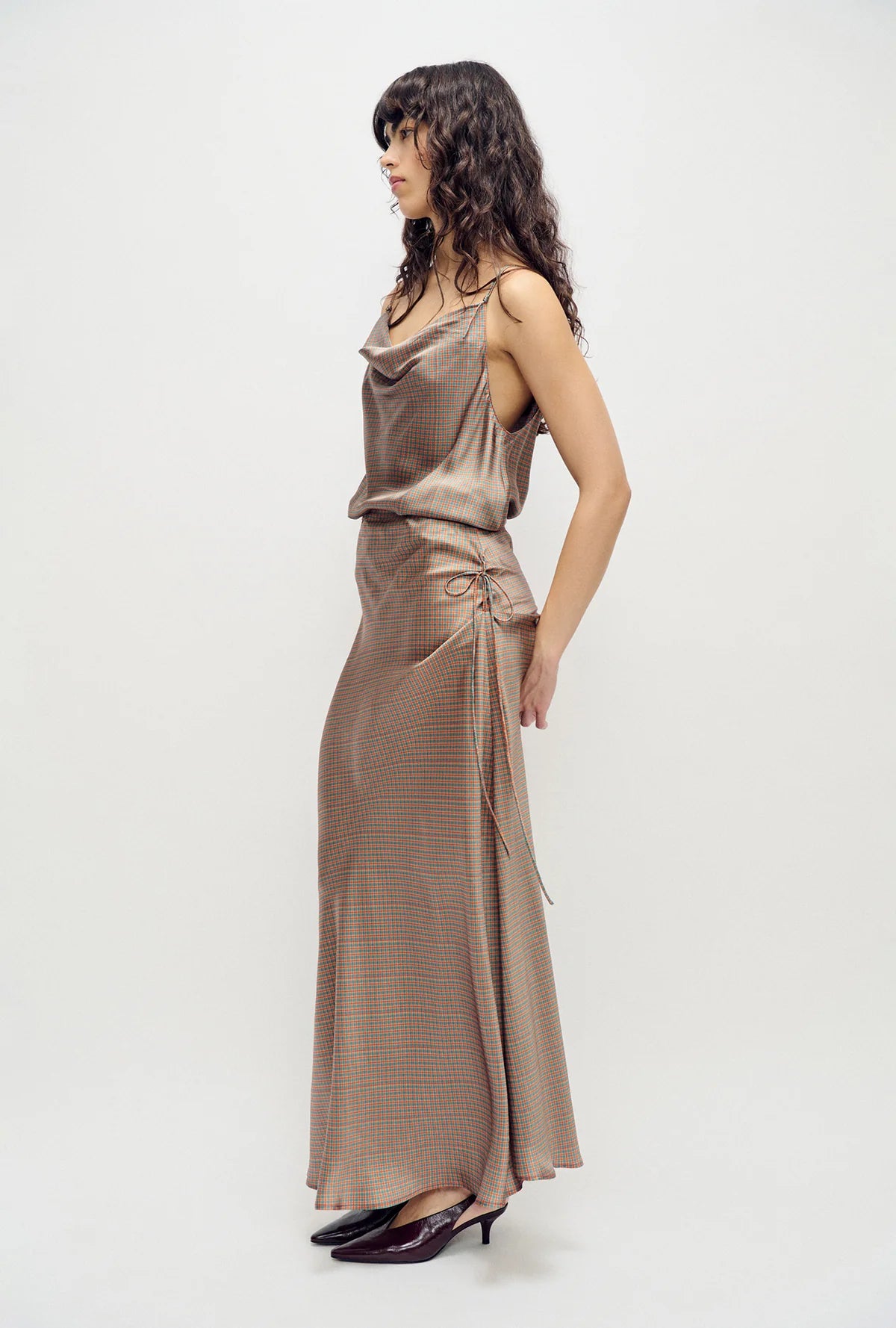 Long Bias Cut Skirt Micro Plaid - Silk Laundry