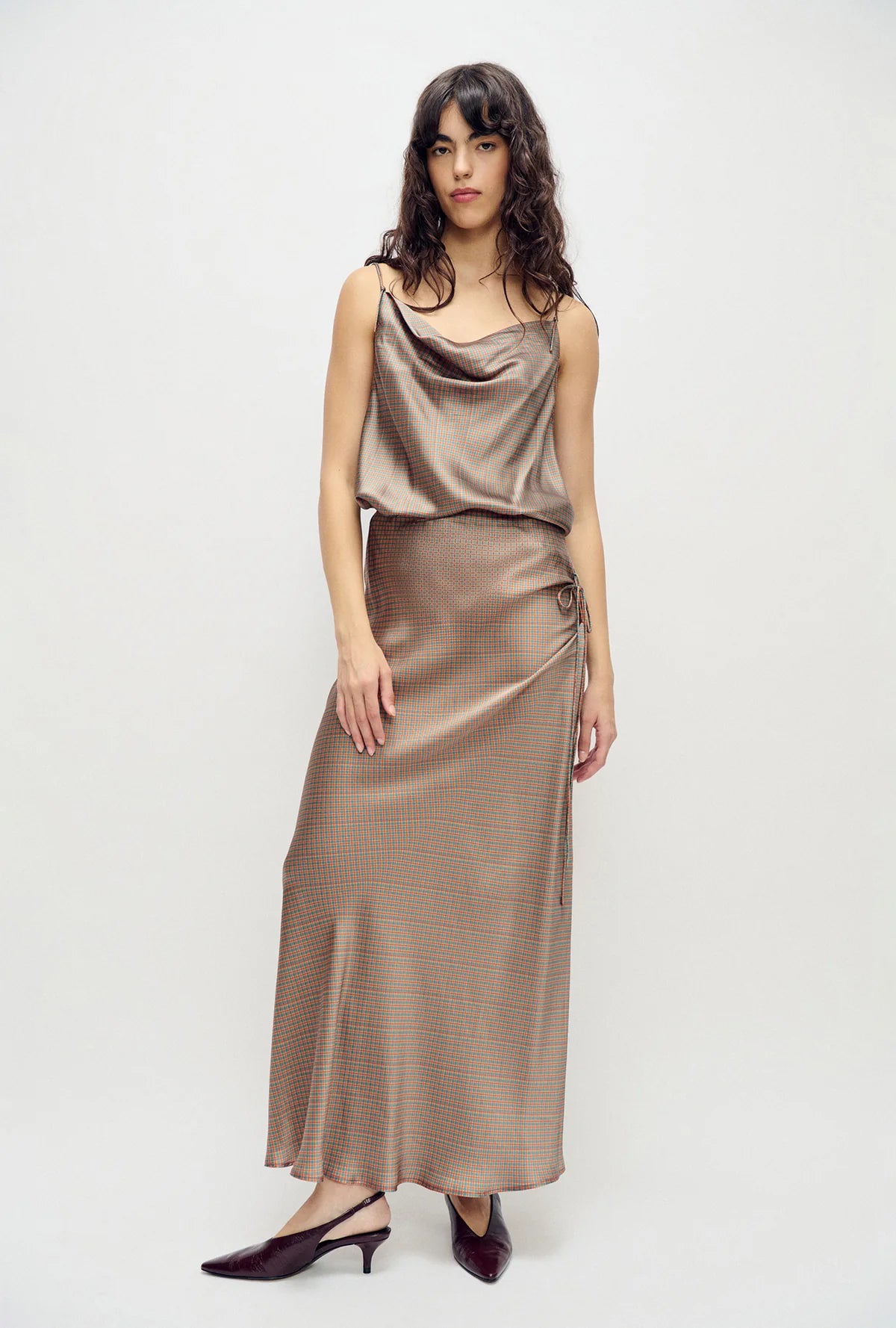 Long Bias Cut Skirt Micro Plaid - Silk Laundry