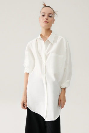 Cotton Silk Round Shirt White - Silk Laundry