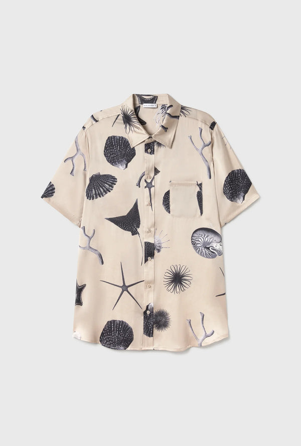Short Sleeve Boyfriend Shirt Seashells - Silk Laundry
