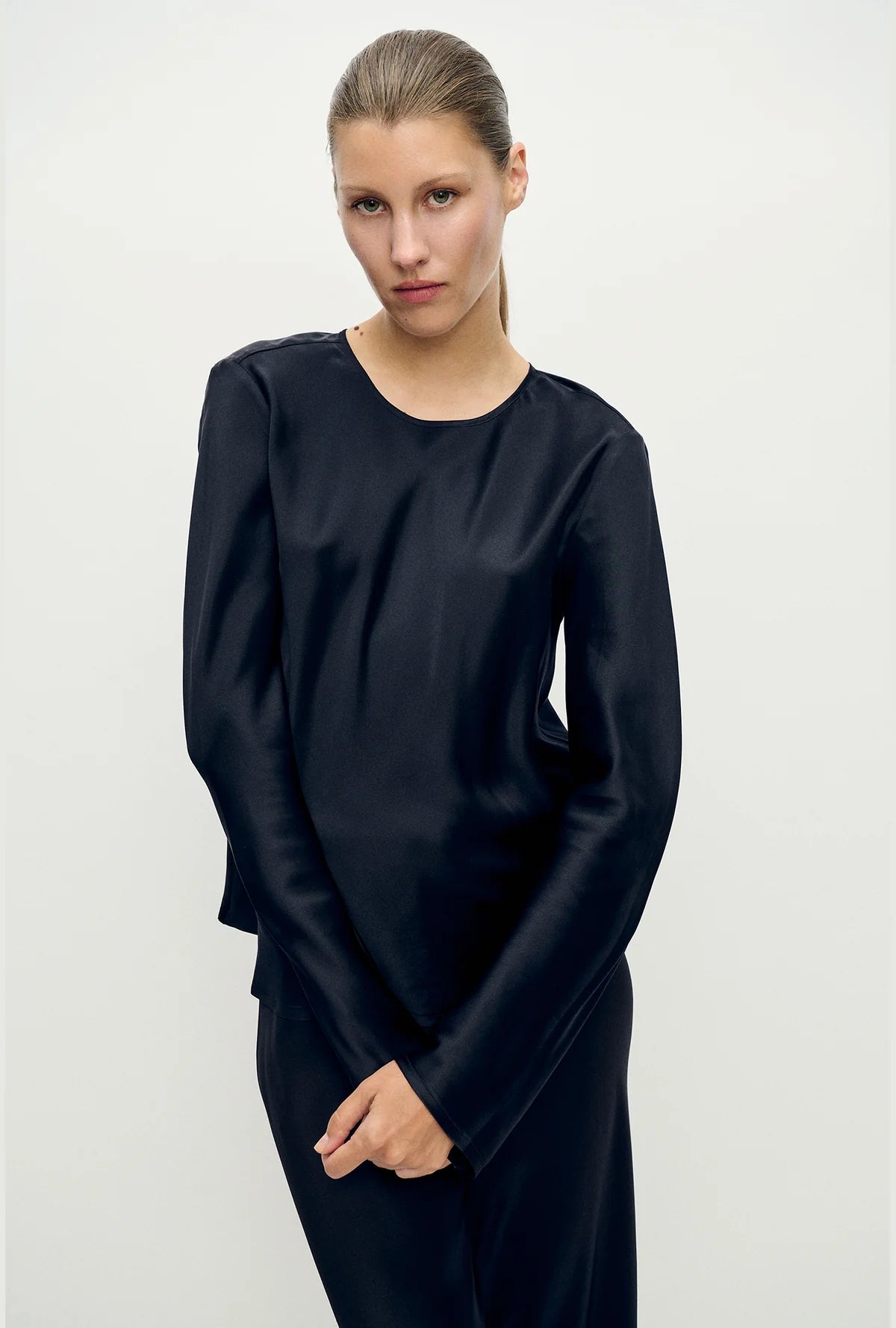 Long Sleeve Bias Top Black - Silk Laundry