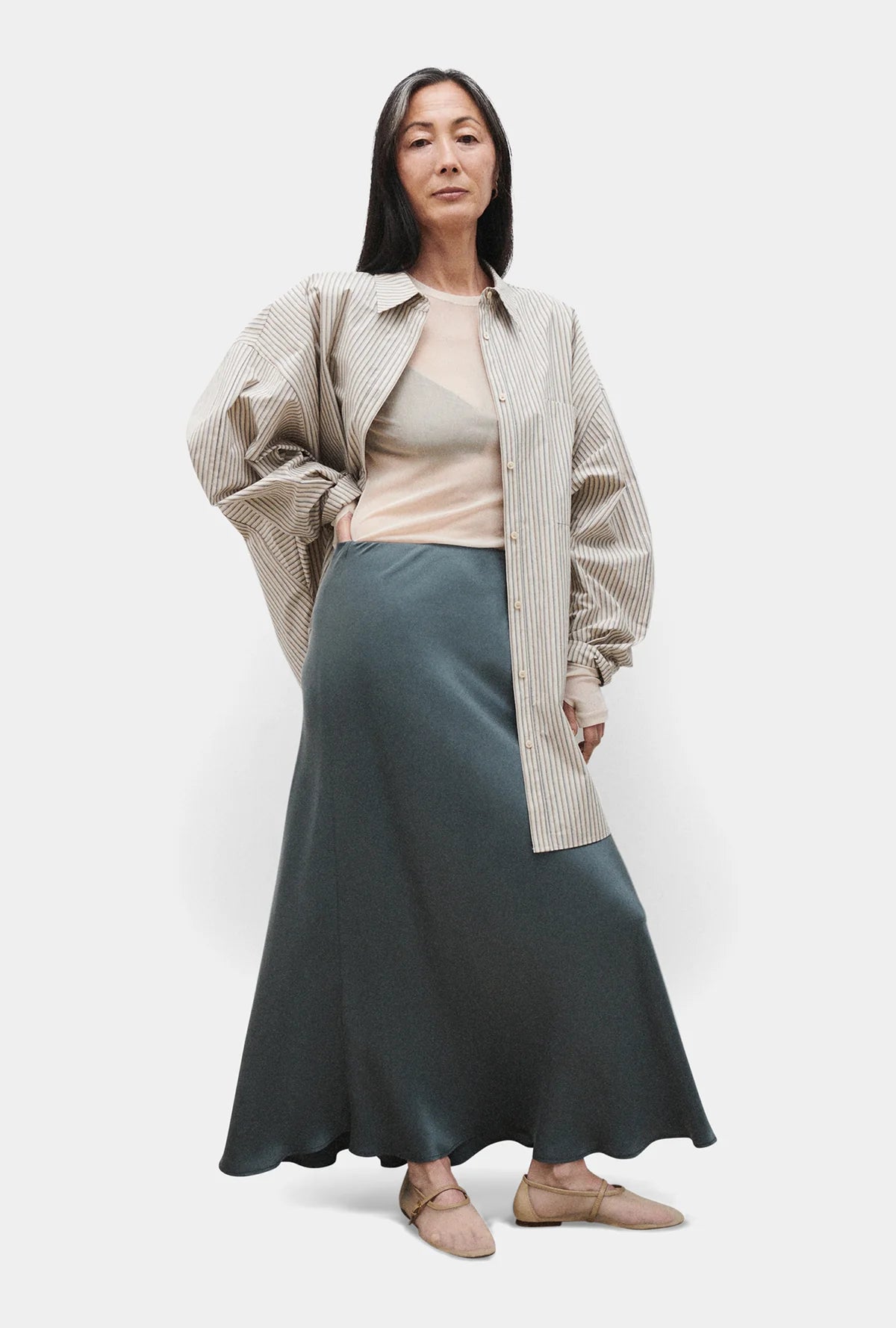 Long Bias Cut Skirt Slate